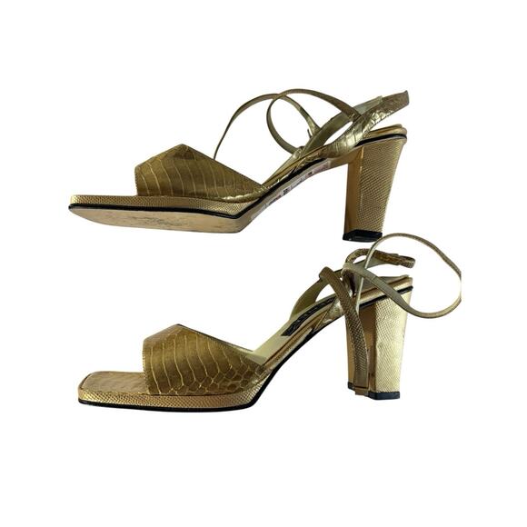 Vtg J. Renee Gold Metallic Platform Strappy Open Toe High Heels Sandal 9 Barbie - Picture 1 of 10